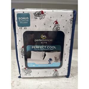 4 Pc SANTA SHEEP Twin Serta Perfect Sleeper Cooling Fabric Sheet Set Christmas